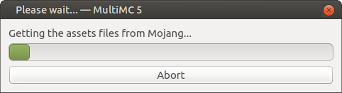 A progress bar showing MultiMC downloading the Minecraft asset files.