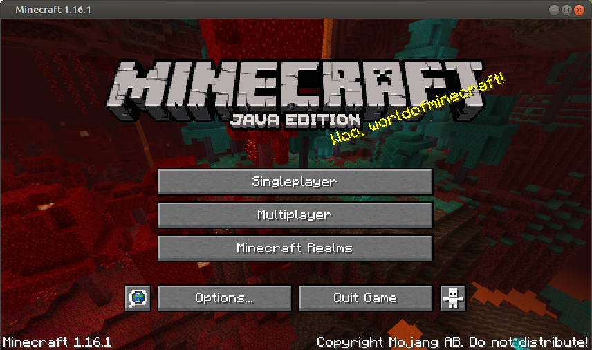 The Minecraft main menu screen.