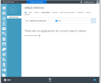 Azure Management Portal Active Directory Applications