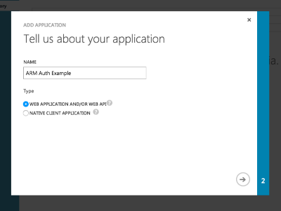 Give your app a name, and select Web Application.