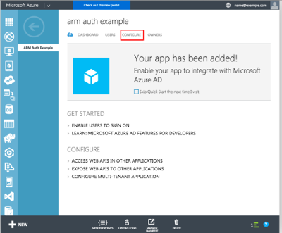New Azure AD Application is ready.